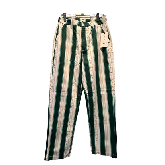 NWT RVCA x Camille Rowe Green/Cream Striped Pants | Size 26 - Picture 3 of 6